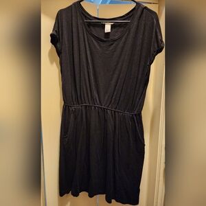 H&M Black Cotton Dress with Pockets, Size  Large
